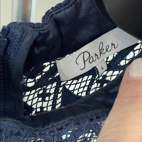 Parker Navy Blue Lace Shorts Romper - Picture 2 of 7